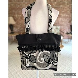 Tote Black Fringe Artisan Fabric Tassel Bag Large Tweed